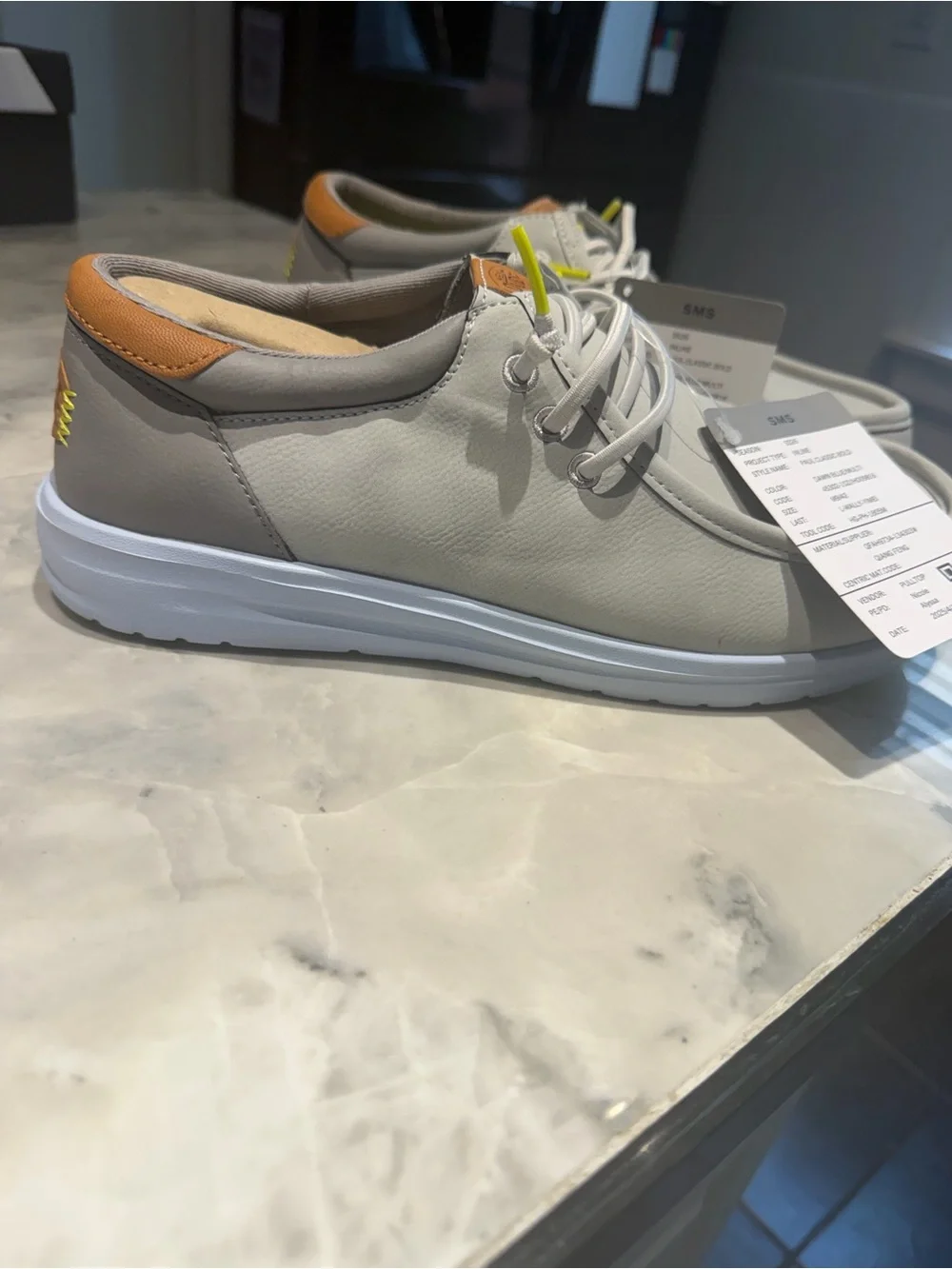 Hey Dude Men's 9 Light Gray Shoes with Tan Accents Paul classic bold